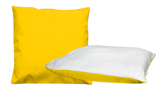 Zweifarbige Kissenhülle, 40 x40 cm, weiß/gelb, 100 % Polyester für den Sublimationsdruck, 10 Stück pro Pack